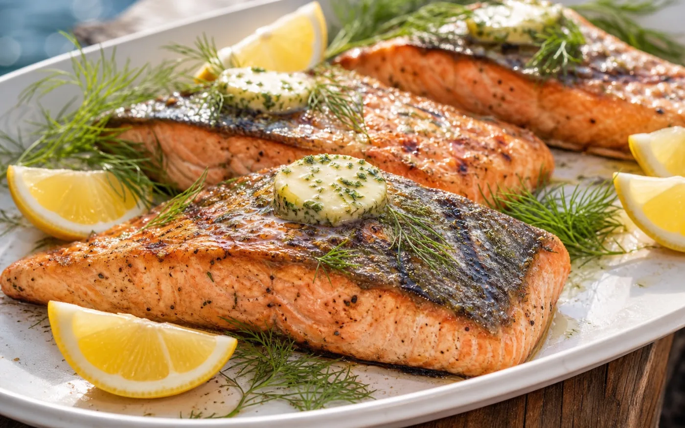 Grilled Keta Salmon with Herb Butter