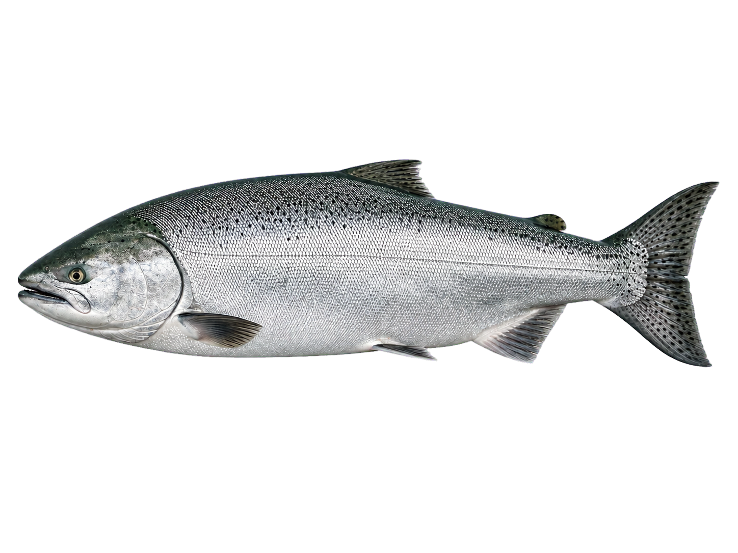 Whole Chinook king salmon side profile